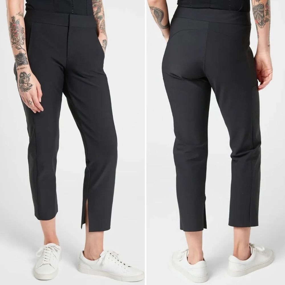 Athleta Stellar Crop Trouser Black Athleisure Comfy Travel Pant Size 6T | 6 Tall